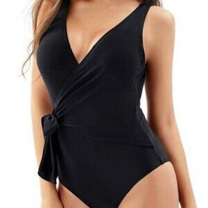 BOWKNOT SIDE TIE  BLACK ONE PIECE SWIMSUIT